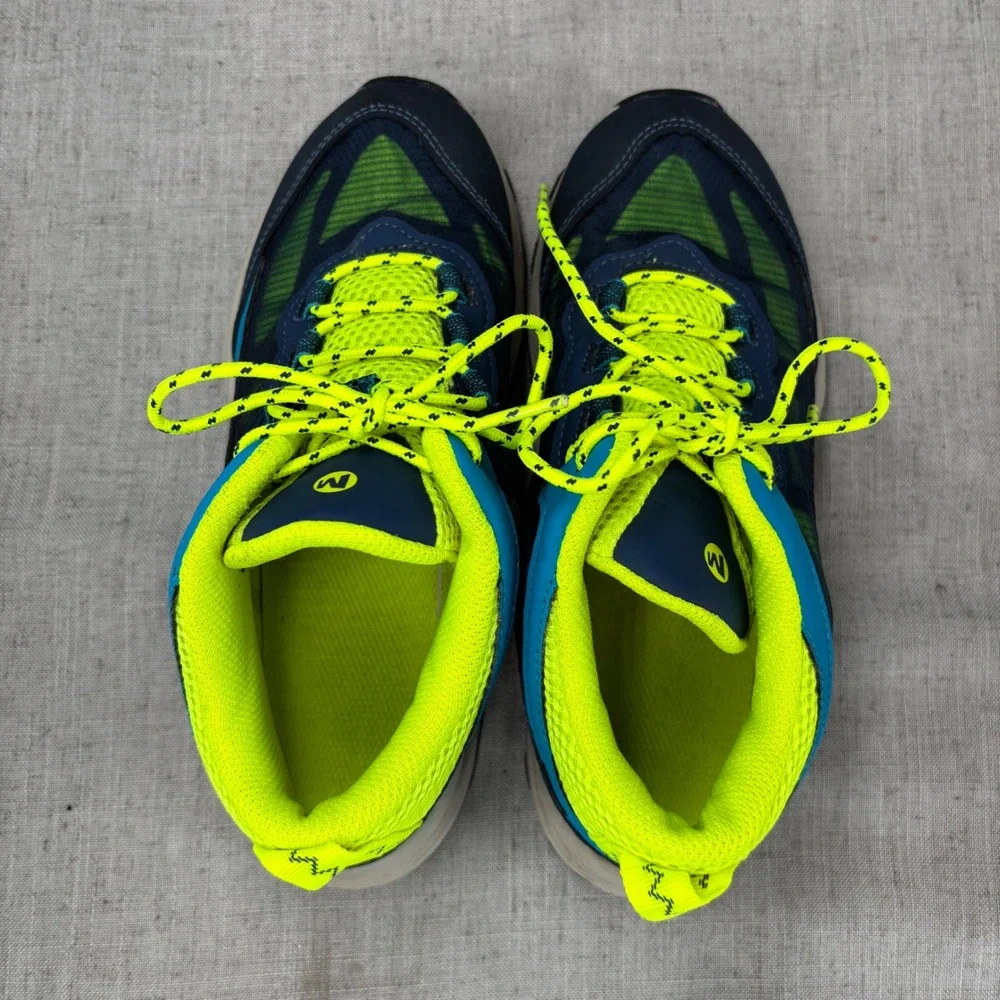Merrell Kids Moab Speed Mid Waterproof Hiking Shoes Blue Neon Yellow Size 4